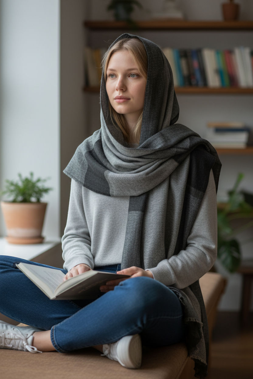Brown Beige Vertical Stripe Scarf